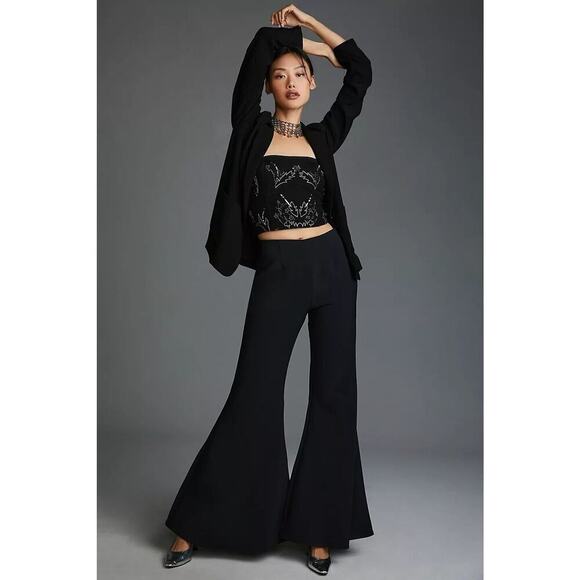 NWT By Anthropologie Flare Pants Size 0 Black #8C401 - Picture 1 of 10